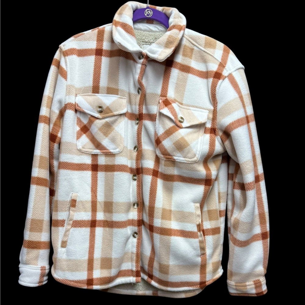 Sage Collective Plaid Shacket  Women's Small Cream Tan  Sherpa Lined Fleece